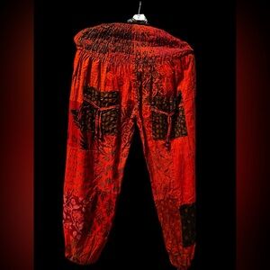 #4 Red NWT 100% cotton all elastic smocked waist patchwork jogger pant